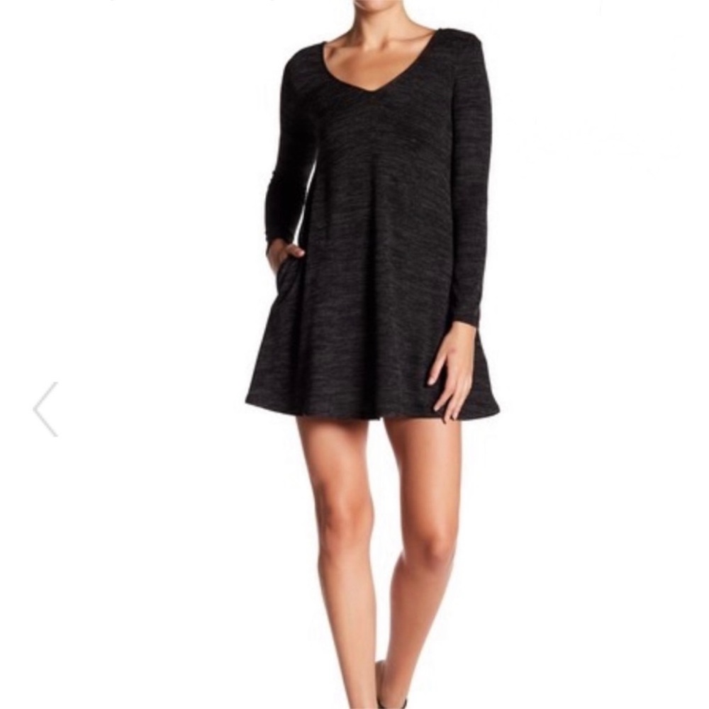 A Byer Knit Heathered Black/Gray Dress Long Sleeves With Pockets Size M